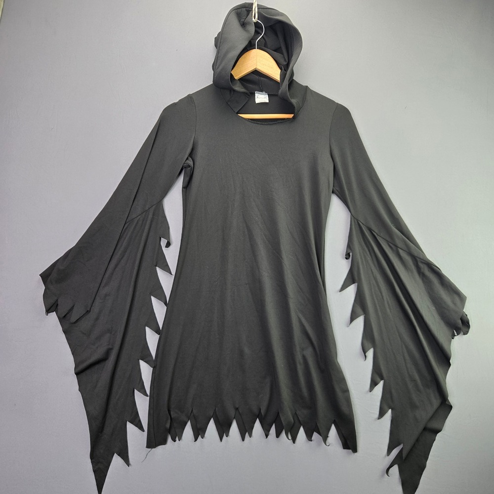 Spirit Halloween Hooded Batwing Tunic Large Black Gothic Witch Costume Dress L